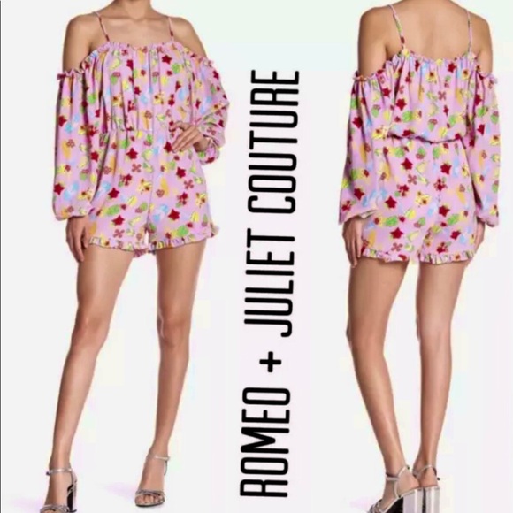 Romeo & Juliet Couture Pink Floral Long Sleeve Cold Shoulder Romper - Picture 1 of 12